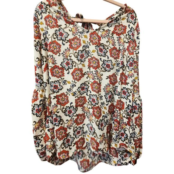 ROSE + Olive Floral Boho Long Sleeve Top Tie Back EUC - Picture 1 of 3